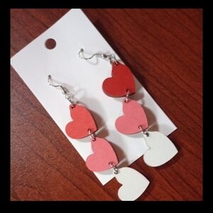 ♥️ B 5 / $20 Heart Drop Earrings - Red, Pink, and White